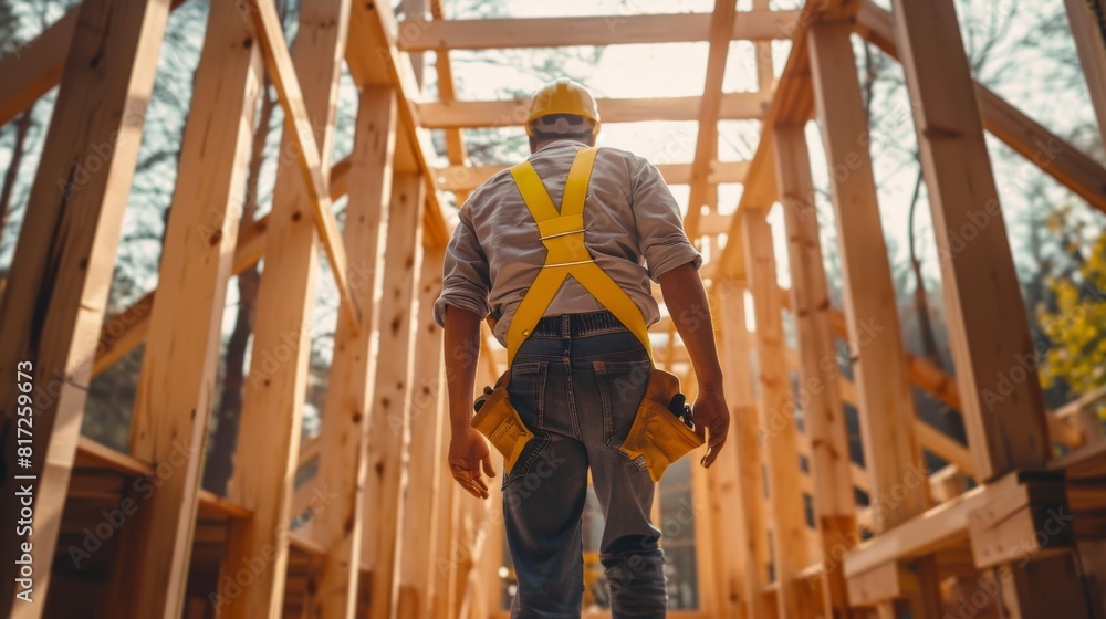 construction of a frame house in America construction of a frame house in America