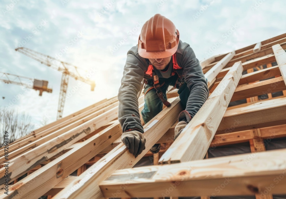 construction of a frame house in America construction of a frame house in America