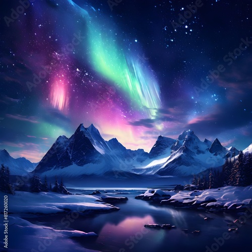 Frozen Peaks: Aurora's Dance"