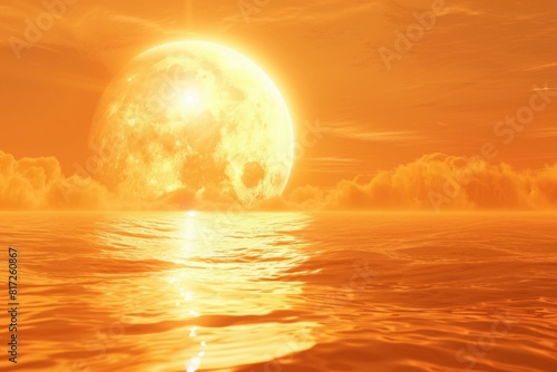 Sun Orange Sky. Hot Summer Background with Sun Symbolizing Climate Change