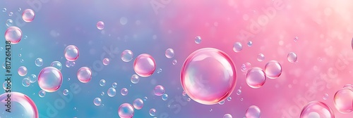  soap bubbles on a pastel background  red pink abstract oil bubbles or face serum background. pink Oil and water bubbles molecule  pink Bubbles oil or collagen serum for cosmetic product  banner poste