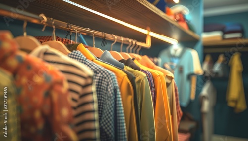 Interior of a walk in closet full of different clothes