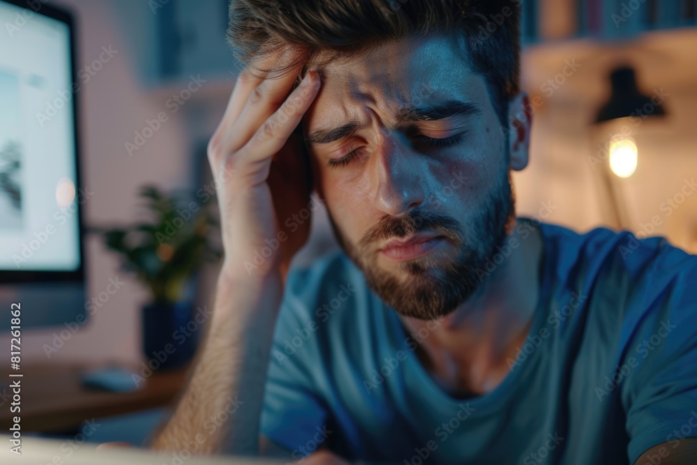 Tired Male. Young Freelancer Struggling with Eye Fatigue After Working in Office Tired Male. Young Freelancer Struggling with Eye Fatigue After Working in Office