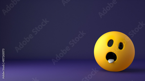 A minimalist 3D of a single yellow astonished emoji on a solid deep purple background.