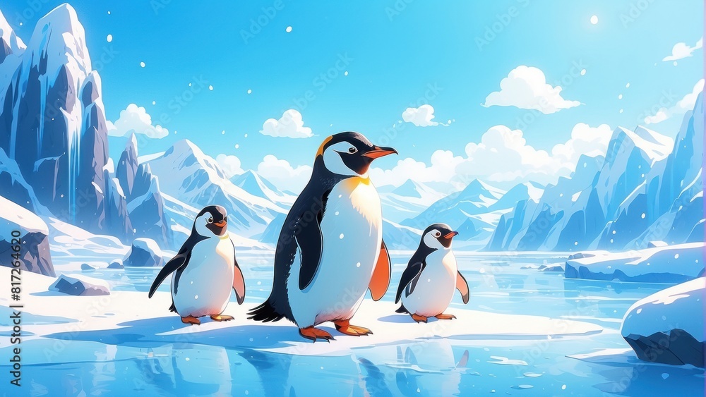 Fototapeta premium Wallpaper game art, penguins in the frozen land