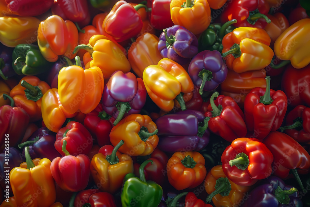 A bunch of peppers of different colors, including red, green, and yellow A bunch of peppers of different colors, including red, green, and yellow