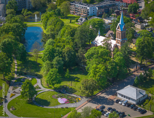 Aerial view of Birstonas city wich is located on the shore of Nemunas river in Lithuania. It's a small SPA resort with natural mineral waters. photo