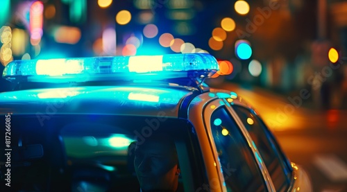 Blue police light close-up, blurring like Van Gogh's art in the background. © klss777
