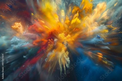 Explosion of colored powder, abstract colorful background. Freeze motion of color powder explosion, abstract horizontal banner, generative ai
