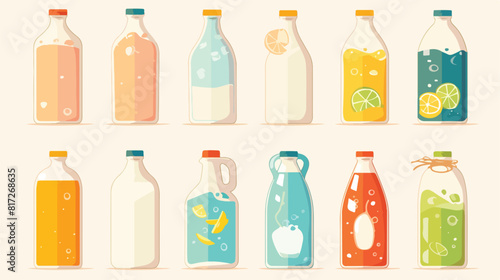 Set of different empty glass bottles. Template for