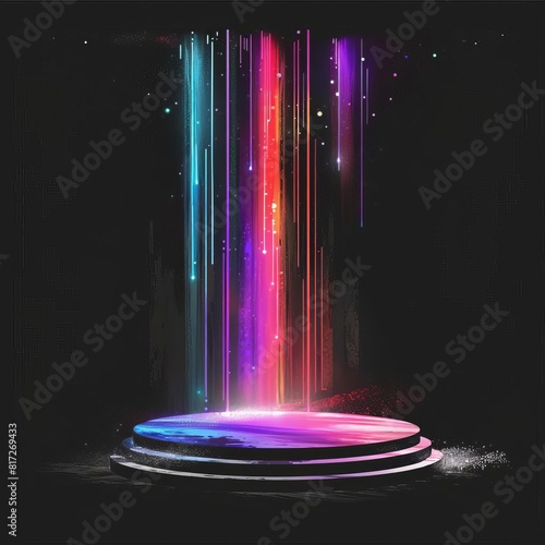 Wallpaper Mural 3D rendering. Futuristic podium for award ceremony. Glowing colorful neon light. Torontodigital.ca