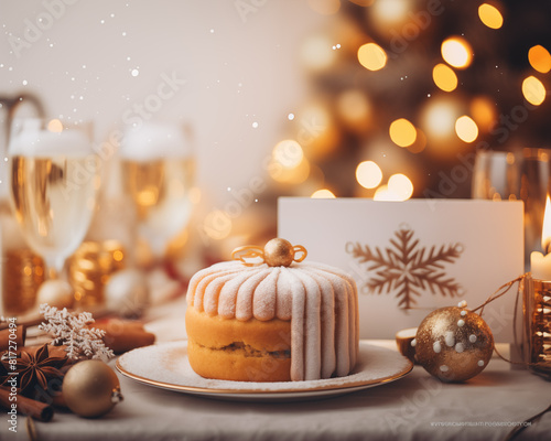 Christmas card template. Happy New year backdrop. Beautiful gift box.