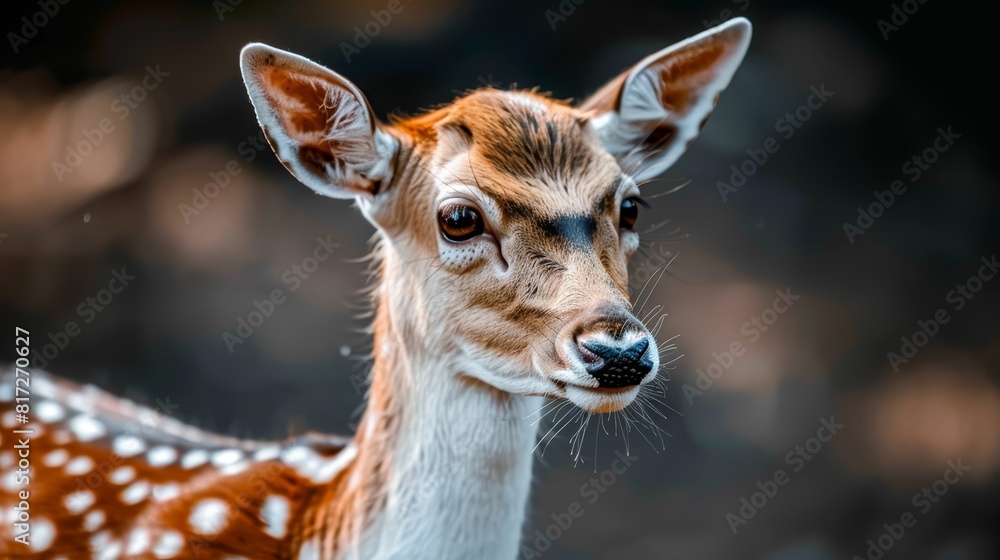  A tight shot of a deer's face with a blurred background