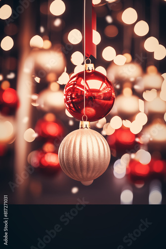 Christmas card template. Happy New year backdrop. Beautiful gift box.