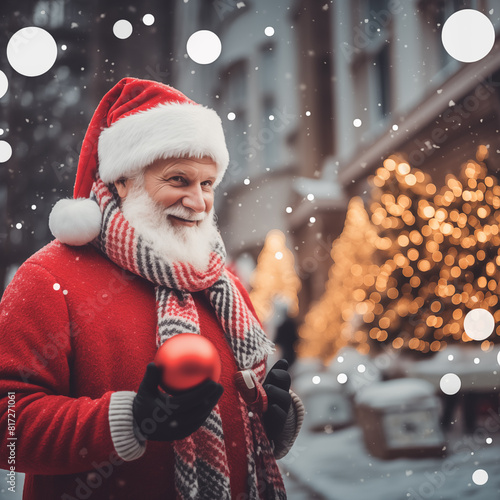 Christmas card template. Happy New year backdrop. Beautiful gift box.