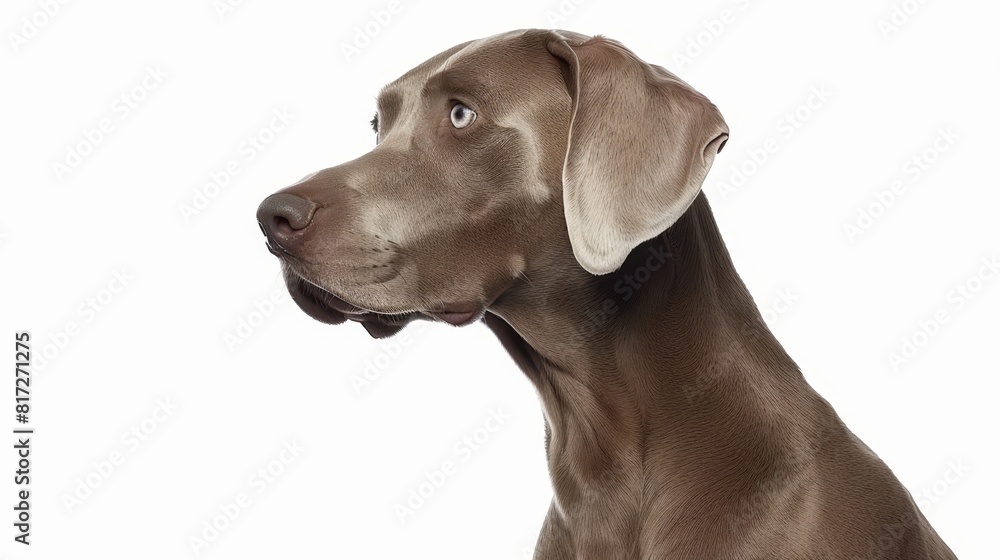  A tight shot of a brown dog's head against a clean, white backdrop