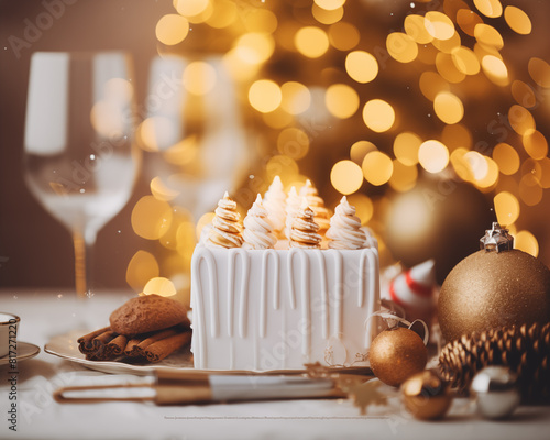 Christmas card template. Happy New year backdrop. Beautiful gift box.