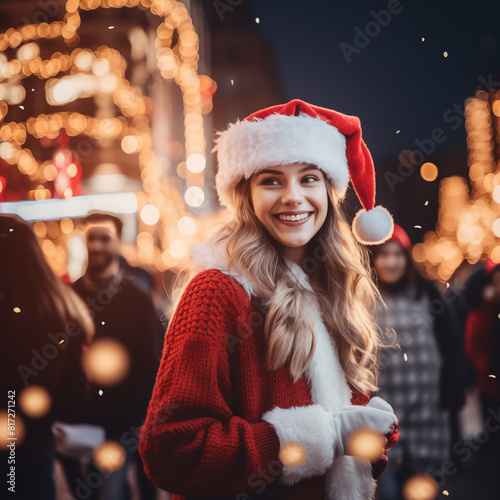 Christmas card template. Happy New year backdrop. Beautiful gift box.