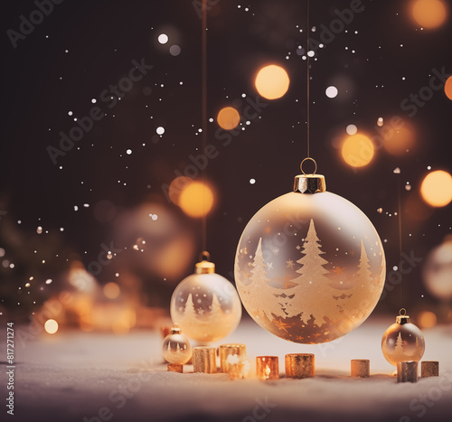 Christmas card template. Happy New year backdrop. Beautiful gift box.