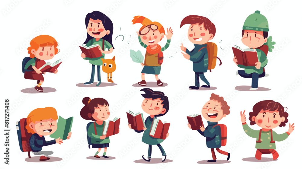 Set of funny book characters mascots cartoon vector