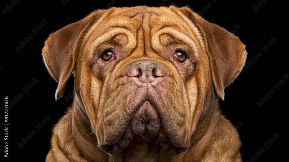 A sad dog's face in close-up against a black backdrop A sad dog's face in close-up against a black backdrop