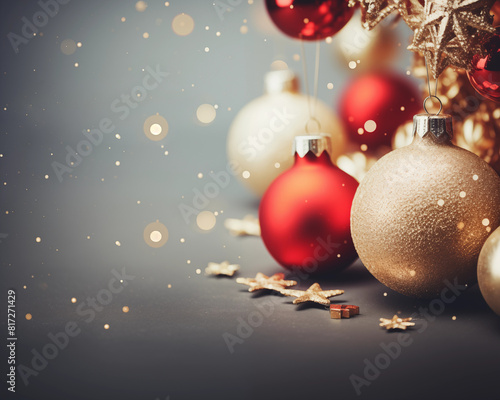 Christmas card template. Happy New year backdrop. Beautiful gift box.