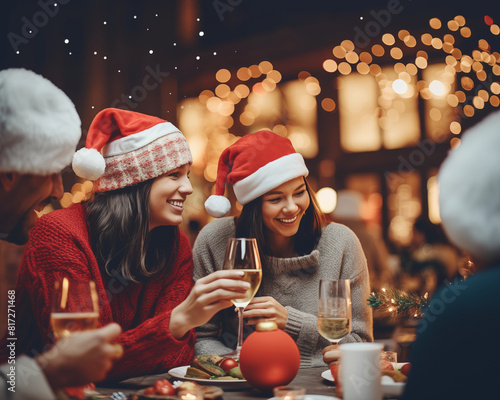 Christmas card template. Happy New year backdrop. Beautiful gift box.