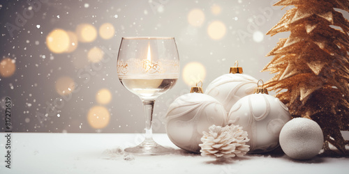 Christmas card template. Happy New year backdrop. Beautiful gift box.