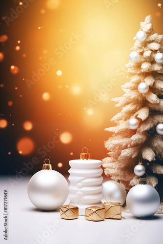 Christmas card template. Happy New year backdrop. Beautiful gift box.