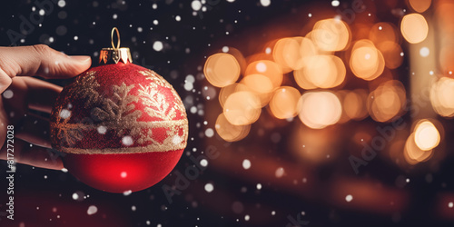 Christmas card template. Happy New year backdrop. Beautiful gift box.