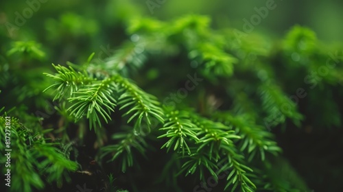  A tree branch with numerous green leaves in sharp focus  background softly blurred