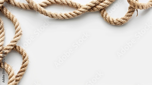  A tight shot of a white rope against a clean  uncluttered background Ideal for incorporating text or an image in cards or brochures