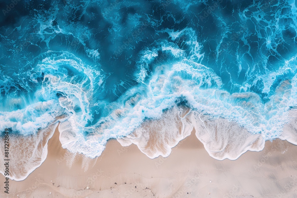 Ocean Wave Sand. Aerial View of Beach with Blue Ocean and Sandy Shoreline Ocean Wave Sand. Aerial View of Beach with Blue Ocean and Sandy Shoreline