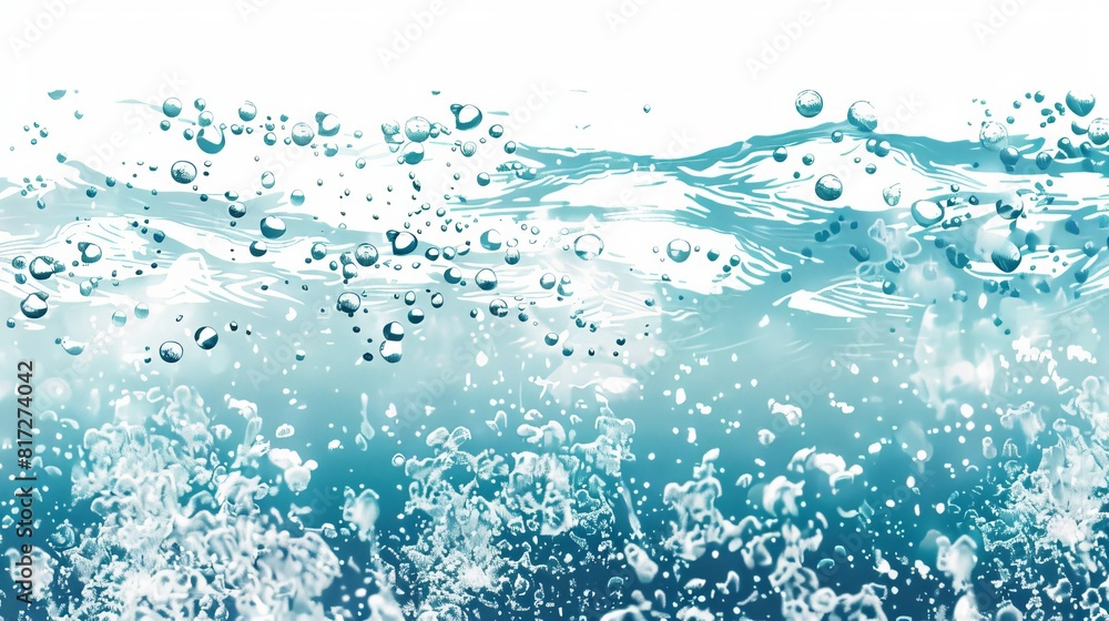 Vector illustration portraying underwater air bubbles fizzing and streaming on a white background, resembling effervescent drink bubbles in water or a sea aquarium. Vector illustration portraying underwater air bubbles fizzing and streaming on a white background, resembling effervescent drink bubbles in water or a sea aquarium.