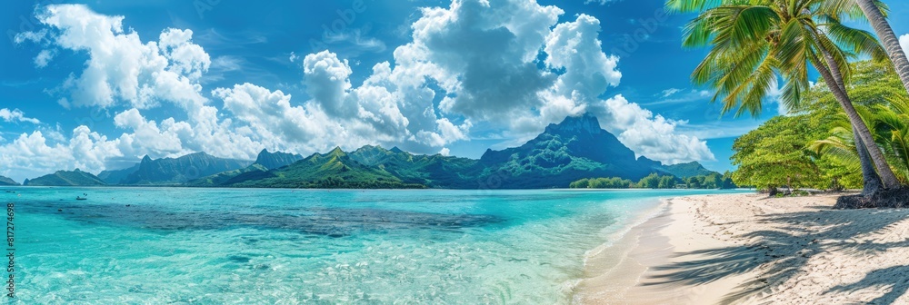 Island Paradise. Clear Blue Sky and Beautiful Coconut Trees on Tropical Beach
