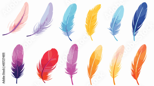 Set of isolated bird feathers colorful fluffy quill © iclute