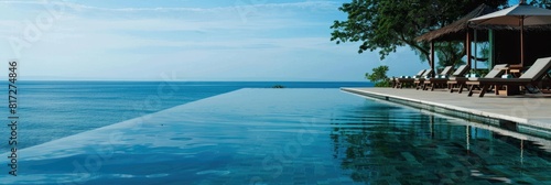 Luxury Holiday. Stunning Sea View Pool with Elegant Architecture and Comfortable Armchairs