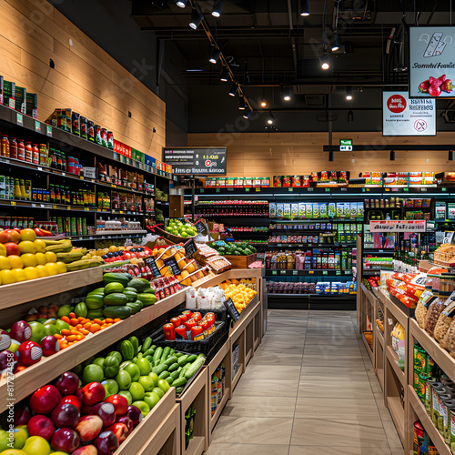 Modern, Well-Organized Grocery Store Offering a Wide Range of Fresh and Packaged Products