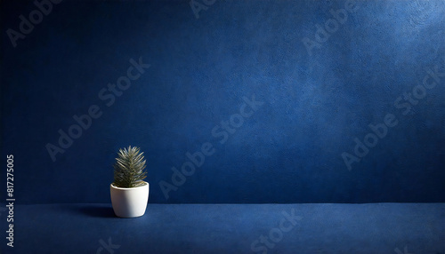 ネイビーの部屋　奥行きのある紺色の壁の空間　無地素材　レイアウト。Navy room, deep navy wall space, plain materials, layout.