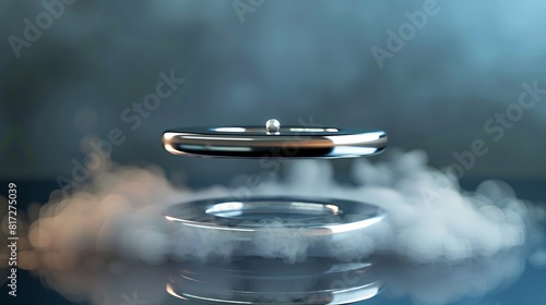 Visual representation of magnetic levitation above a high-temperature superconductor cooled with liquid nitrogen. photo