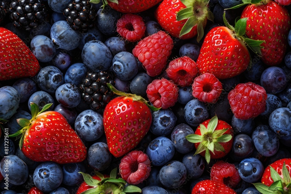 Fototapeta premium Fresh Fruit Berries. Close-up of Mixed Berries on White Background