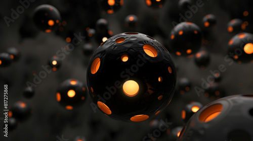 Ethereal Glow: Black Sphere with Orange Holes. Generative AI