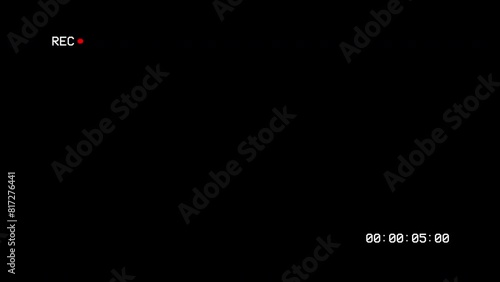 Old VHS record and timecode overlay, Blinking record VCR with timer, VCR record with timecode