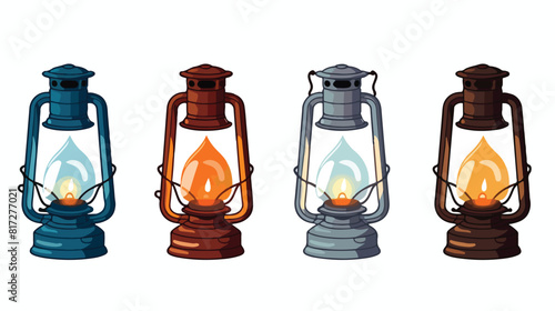 Set of old kerosine gas and oil lanterns cartoon fl