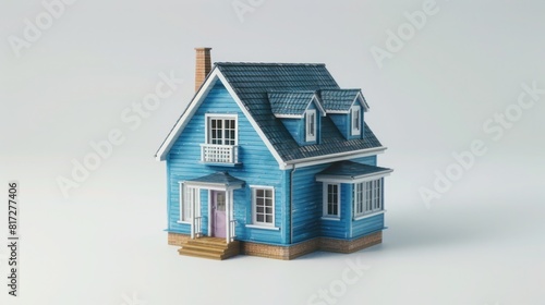 Blue house mockup. Miniature in the form of plastic toy figure