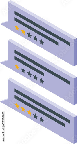 Isometric concept of a threelevel star rating system, from one to five stars photo