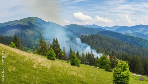 fire in the forest among the carpathian mountains