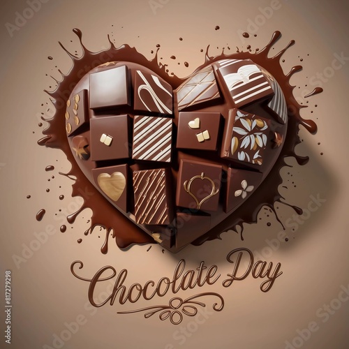 World Chocolate Day, ifferent types of chocolate candies images. Chocolate pralines on a brown background stock photo. Chocolate Day Poster, World Chocolate Day July 7, Chocolate Day concept,  photo