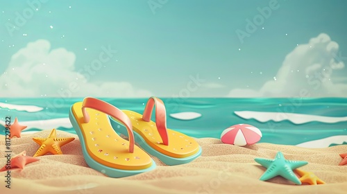 Vector illustration of summer beach flip flops  reflecting the concept of summertime and travel.