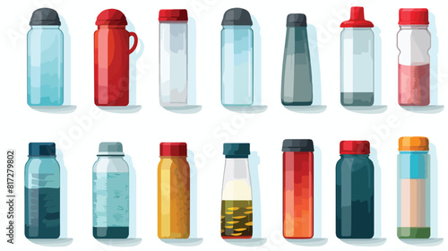 Set of sport or touristic water bottles and plastic